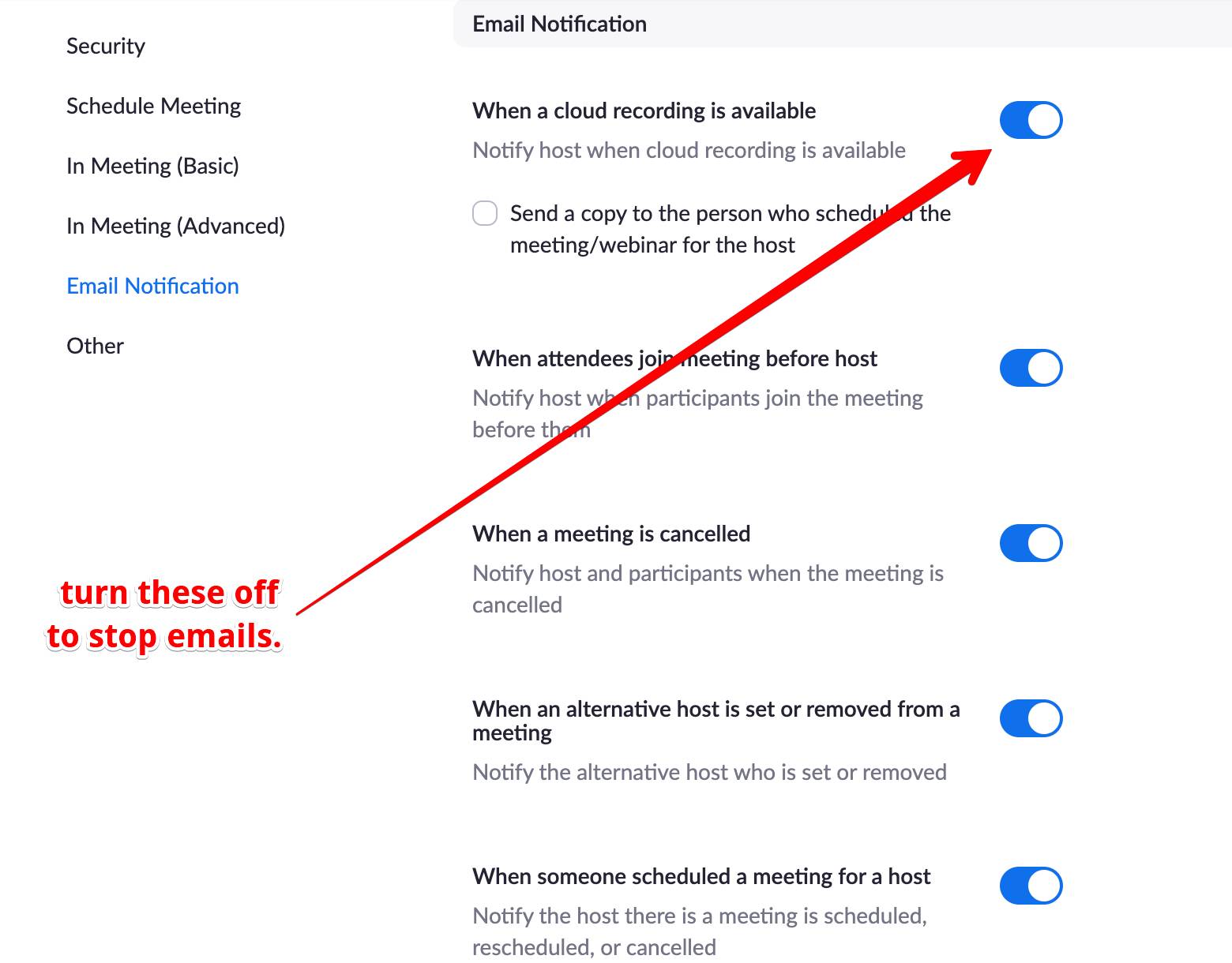 mailbird turn off notifications for some accounts